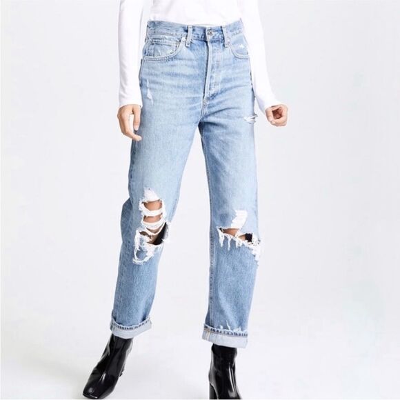 Agolde Light Blue Wash High Waist Pinch 90s Jeans Baggy Boyfriend Fit Size 31 - Picture 1 of 9